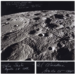 Al Worden & Dave Scott Signed 20 x 16 Photo of the Moons Surface -- Worden Additionally Writes His Famous Quote About Seeing Earth From the Moon